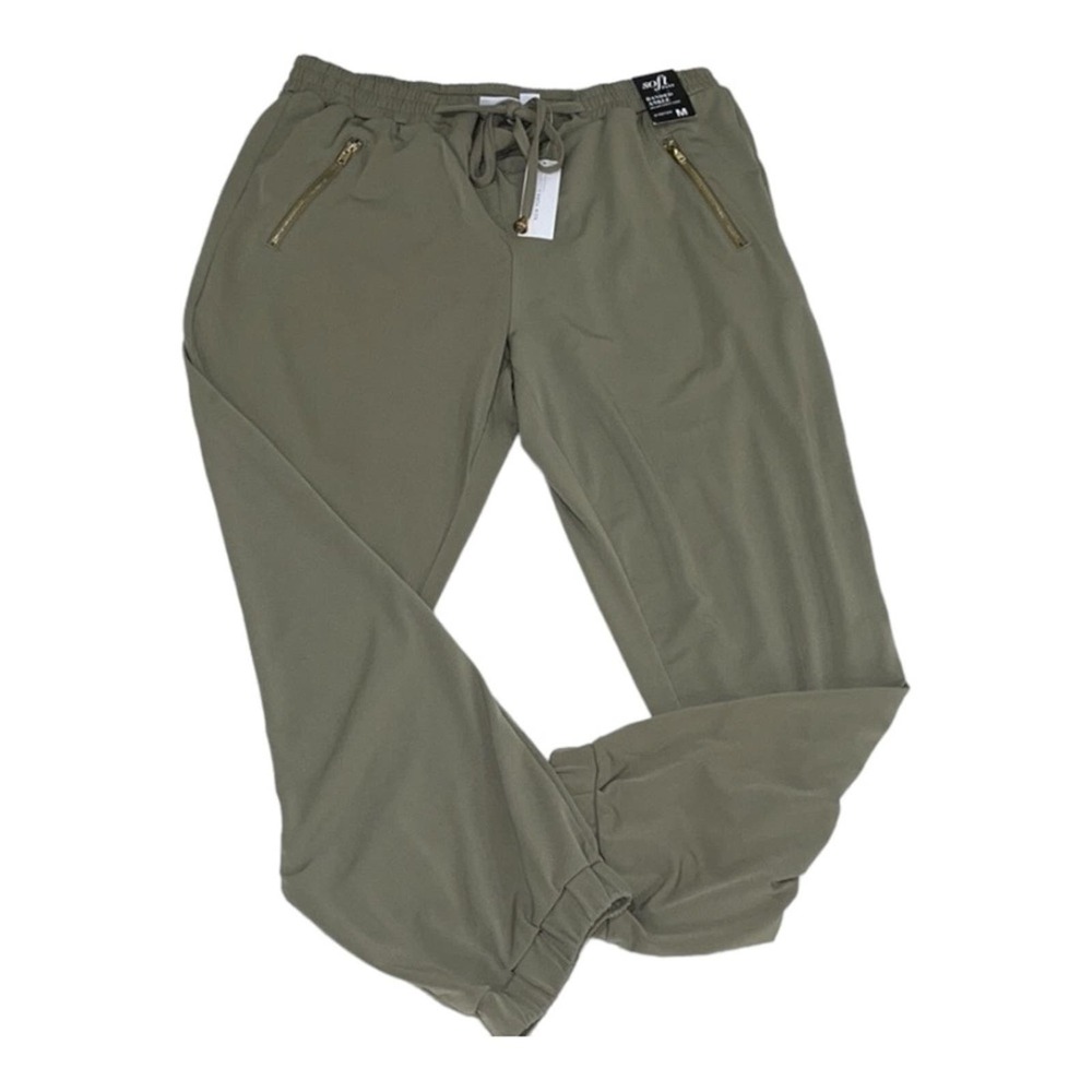 Women Drawstring Ankle Pants Soft Stretch NYC Size Medium Army Green